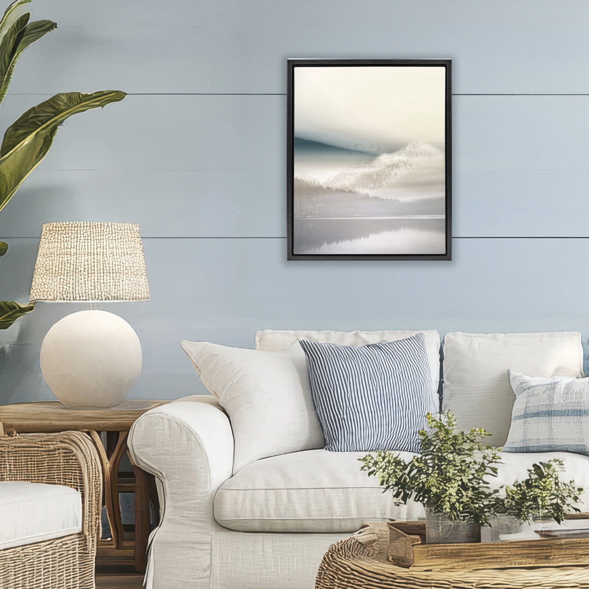 Stupell Industries Mountainous Vanilla Landscape Black Framed Floater Canvas Wall Art, design by Gemma Bardot
