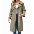 thumbnail image 6 of Women'S Double Breasted Long Trench Coat Windproof Classic Lapel Slim Overcoat with Belt Khaki S, 6 of 10