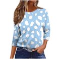 thumbnail image 5 of 3/4 Sleeve Tops for Women Crew Neck Graphic Printed Base Tee Shirt Loose Spring Fall Summer Casual Outfits (2XL, Light Blue), 5 of 7