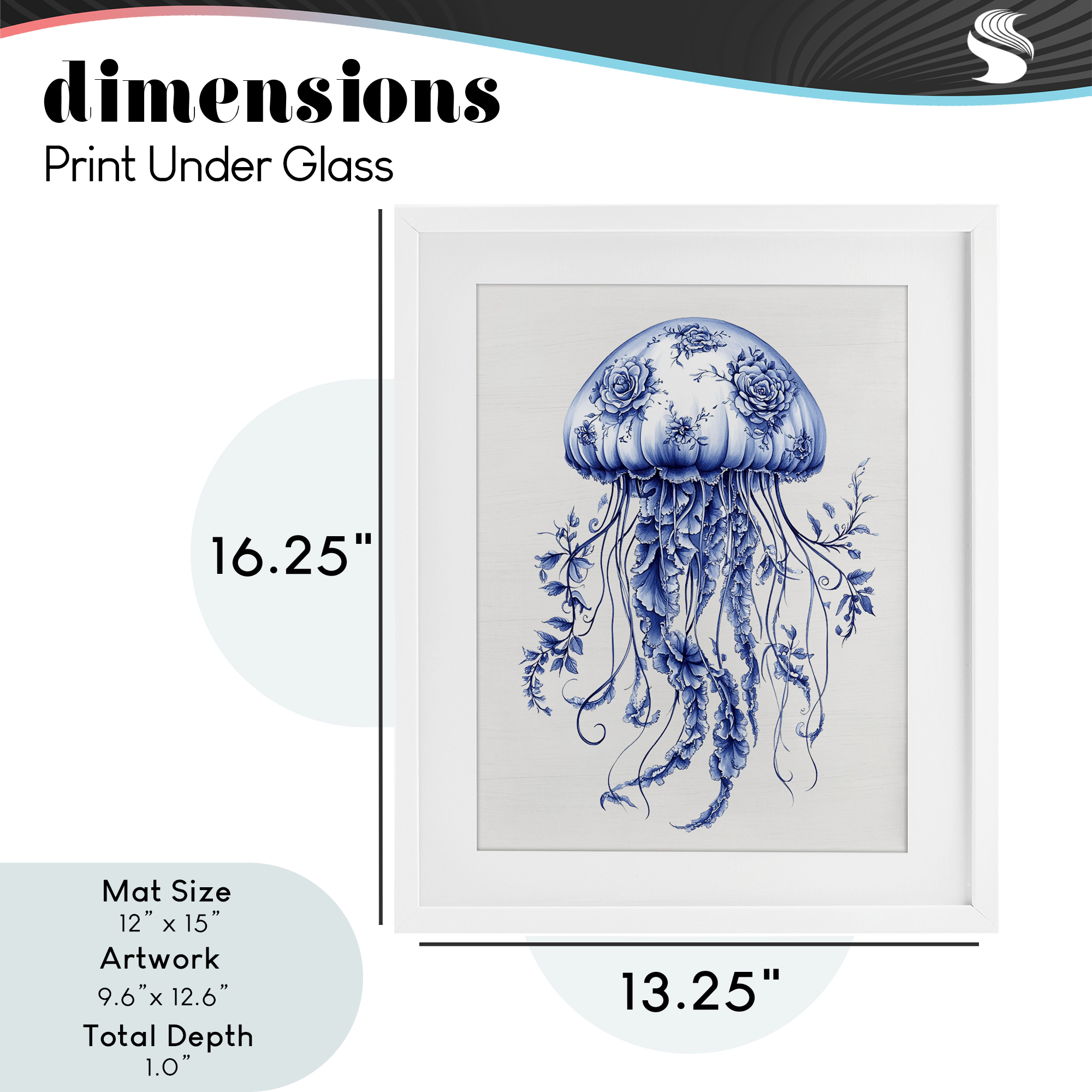 Funky Toile Jellyfish White Framed Print Under Glass, design by Lettered and Lined