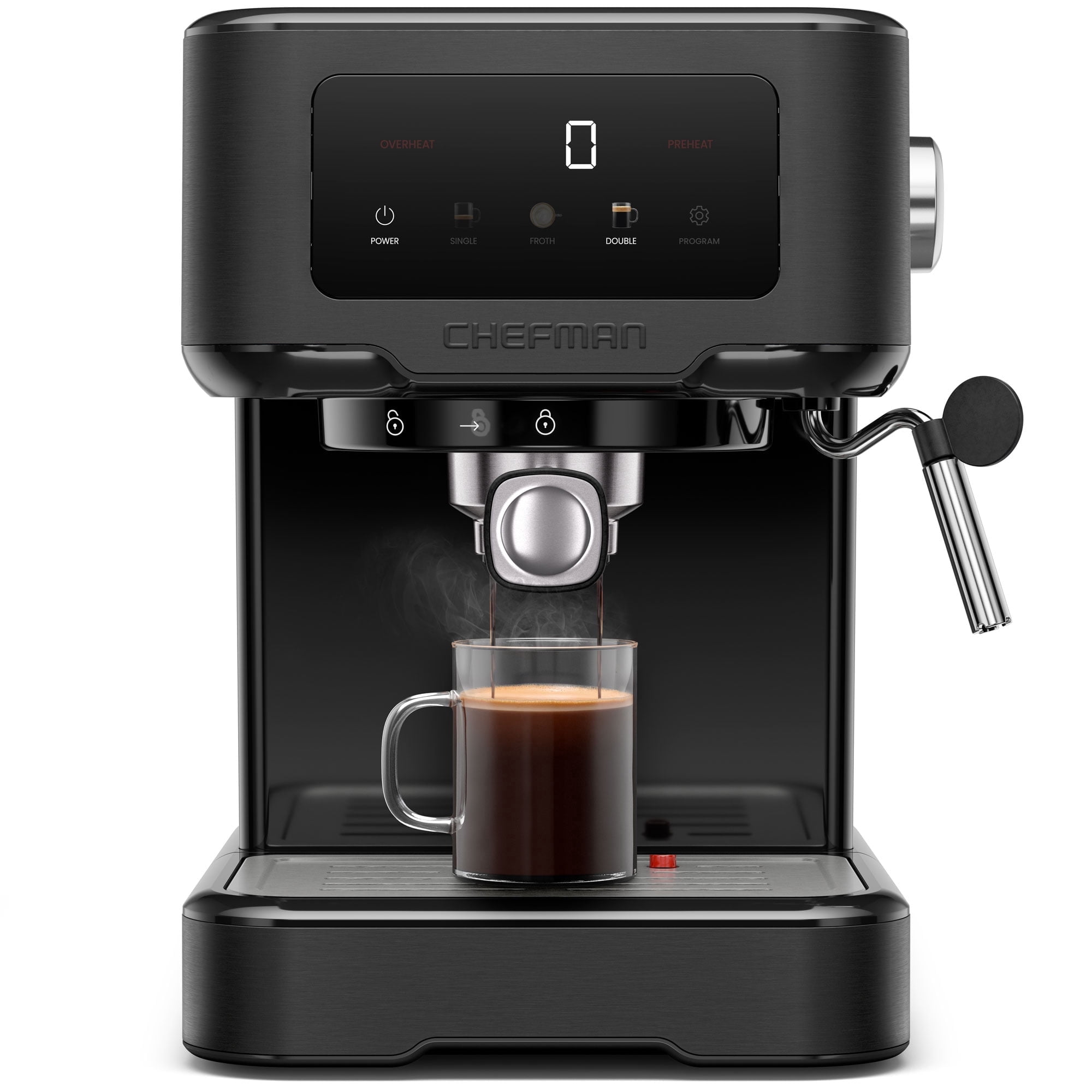 Gourmia 4-Shot Steam Espresso, Cappuccino, and Latte Maker with