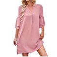 thumbnail image 4 of Jusqu'à 65 % de Réduction! Robes d'Été Mode pour Femmes 2024 Grande Taille Décontractée Imprimée Col en V Manches Courtes Robe Longue Fendue avec Poche, 4 of 9