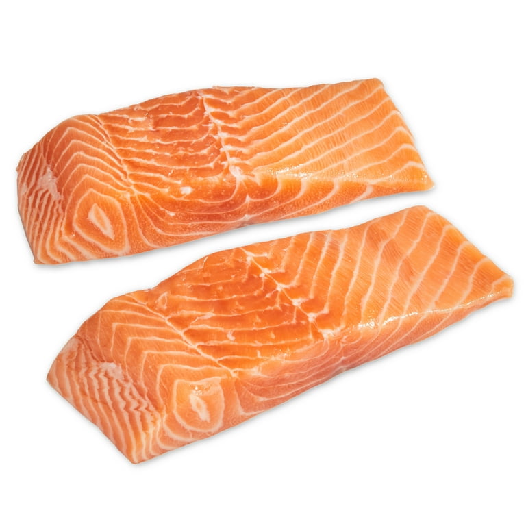 Fresh Skinless Atlantic Salmon Portions, 0.95 - 1.2 lb Tray. BAP 4 Star Certified. 23g Protein per 4 oz. (113 g) Serving.
