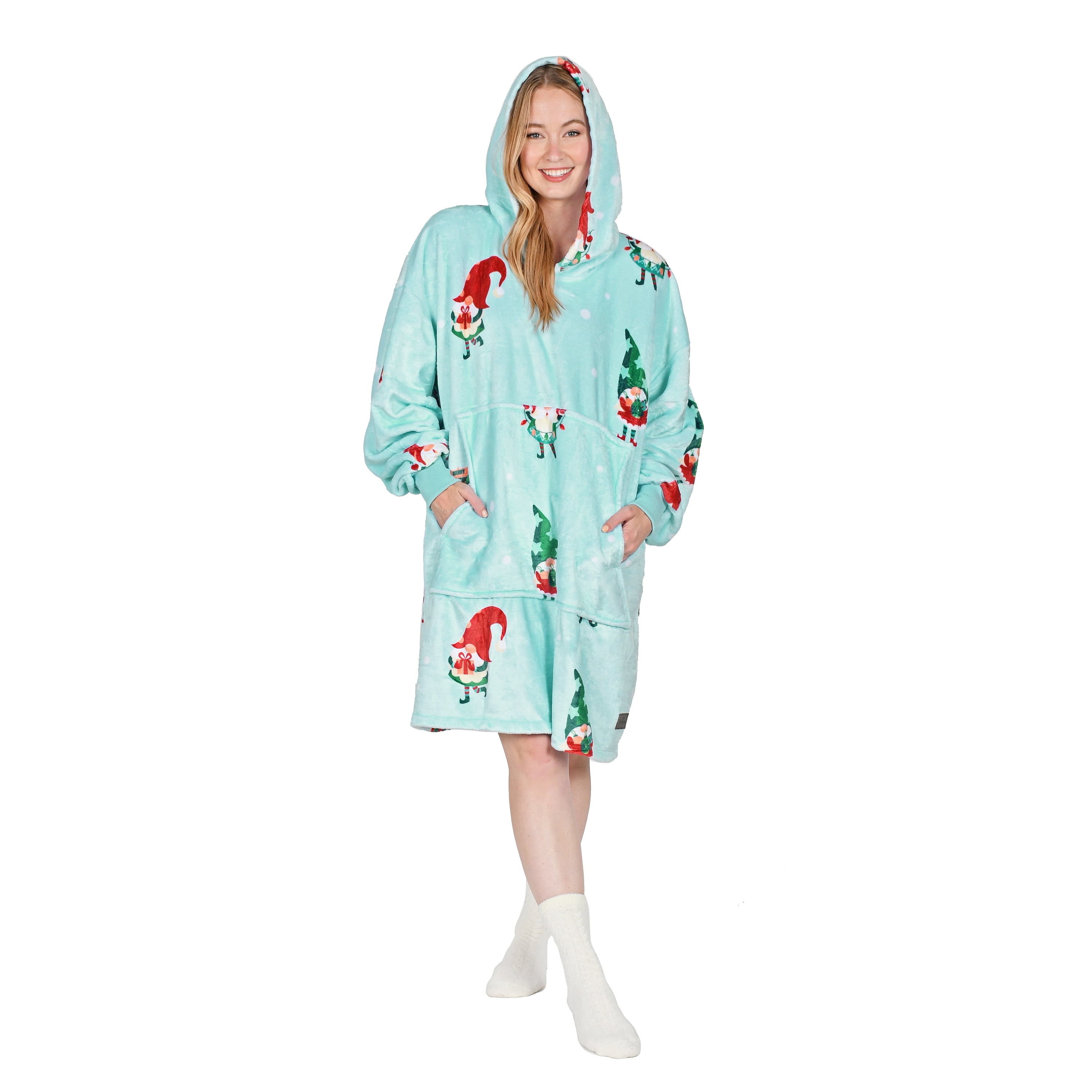 Catalonia Xmas Elf Print Oversized Blanket Hoodie Sweatshirt, Wearable Fleece Pullover for Adults Men Women, Ugly Christmas Sweater
