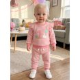 thumbnail image 4 of RUINIXCW Toddler Baby Girl First Birthday Outfit Infant Girl Spring Fall Winter Clothes Duck Waffled Striped Long Sleeve Sweatshirt Tops and Pants Set, 4 of 9