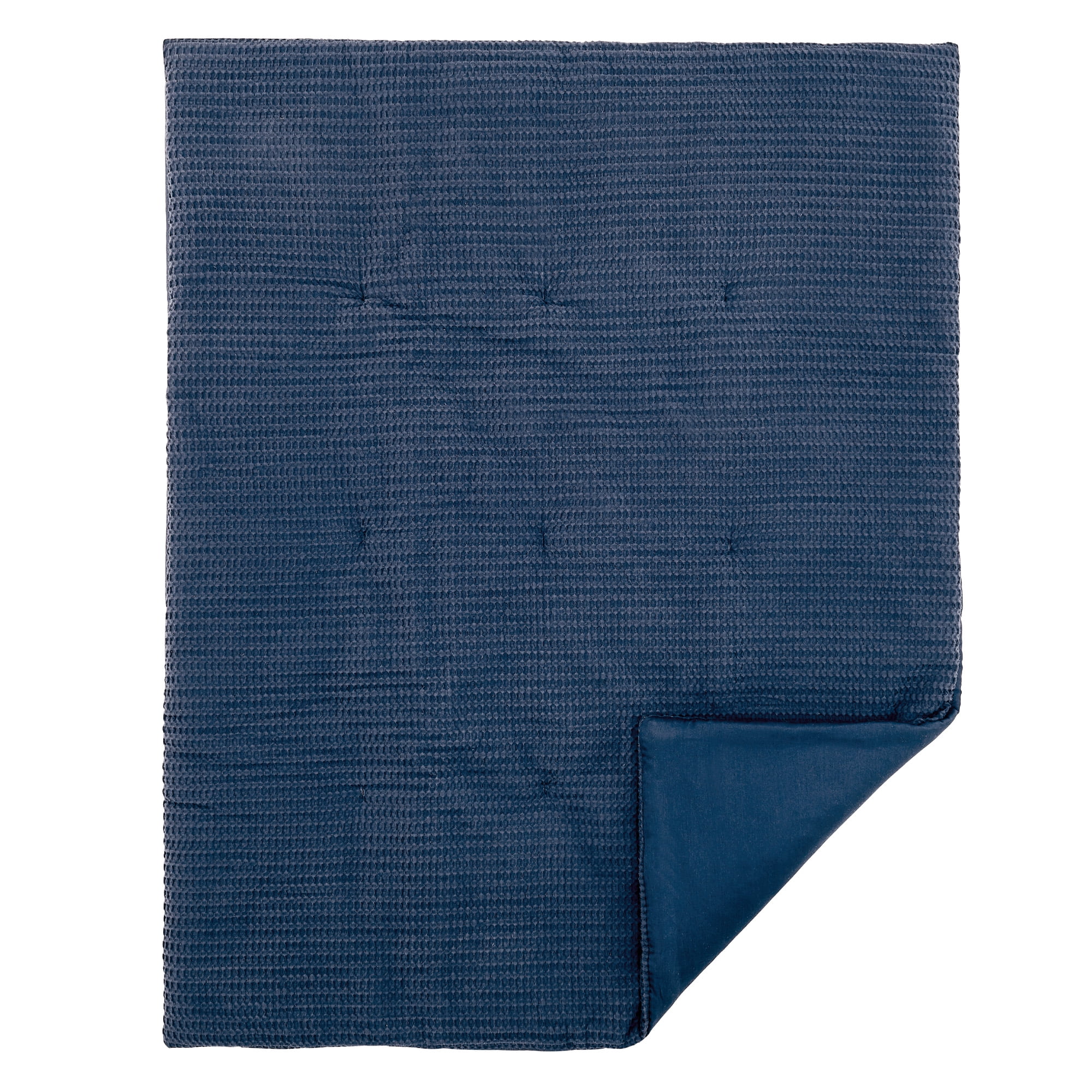 Levtex Baby - Mills Waffle Crib Bed Set - Baby Nursery Set - Navy - Navy Textured Waffle - 4 Piece Set Includes Quilt, Fitted Sheet, Dust Ruffle and Rope Basket