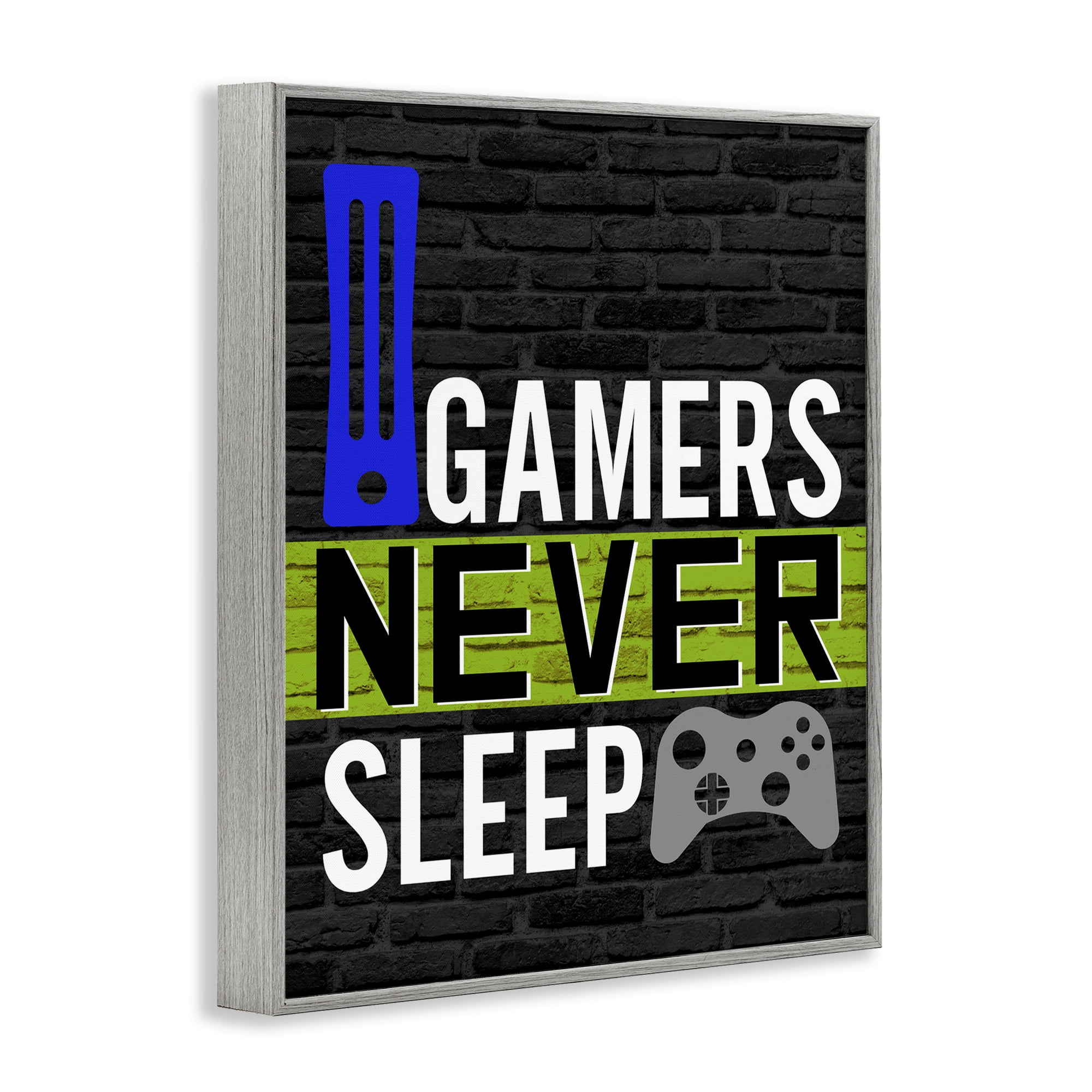 Stupell Industries Gamers Never Sleep Typography Painting Gray Framed Art Print Wall Art, 24 x 30