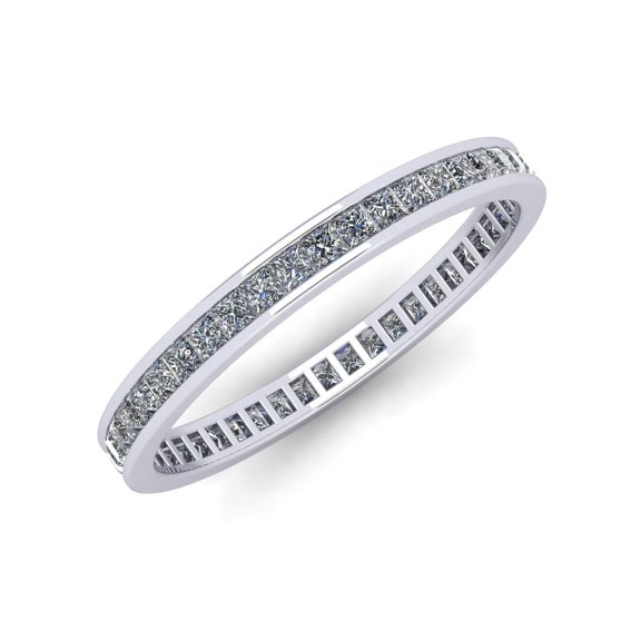 Natural 1.25Ct Princess Cut Diamond Channel Set Women's Anniversary Wedding Eternity Band Ring Solid 950 Platinum G SI1