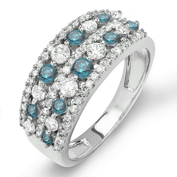 Dazzlingrock Collection 1.15 Carat (ctw) 14k Round Blue And White Diamond Ladies Anniversary Wedding Band Ring, White Gold, Size 5