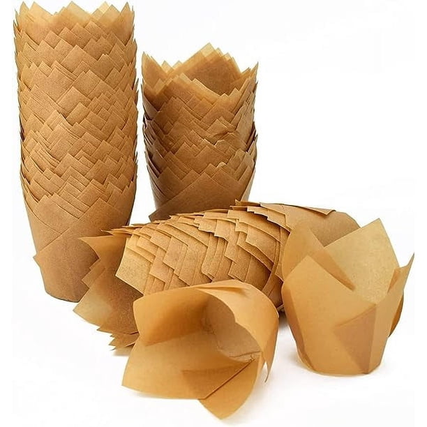 Zhuge 600 piezas de envoltorios para cupcakes con forma de tulipán, moldes para hornear de papel a prueba de grasa estándar, soportes para envoltorios de muffins(natural)
