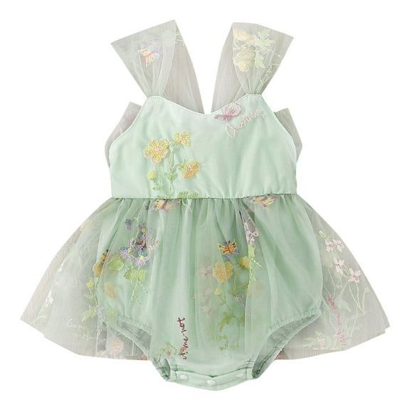 Baby Dresses Cute Pattern Embroider Tulle Romper Sleeveless Bodysuit Baby Bodysuit Outfits Baby Girl for Girl 6-9 Months