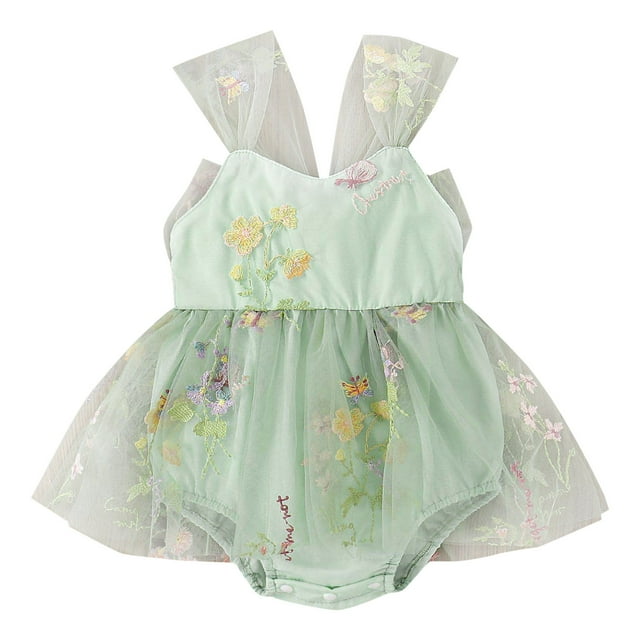 MIASHUI Girls Sleeveless Floral Embroider Mesh Tutu Dress Romper Bodysuits,Green,9-12 Months
