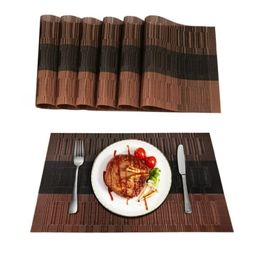 Generic Set of 6 Placemats, Heat-Resistant Vinyl Woven Placemats, Anti-Skid Washable PVC Table Mats, for Kitchen, Dining, Party, Holiday, 11.8x17.7 inch, Brown