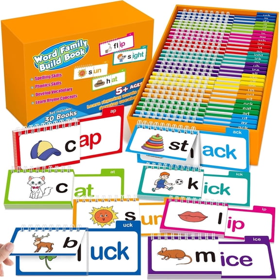 Phonics Flash Cards Set, 30 Read & Rhyme Flip Books for Kids, Learn to Read Activity Books with Sight Words, Alphabet & Vowel Learning Games for Preschool Kindergarten Homeschool