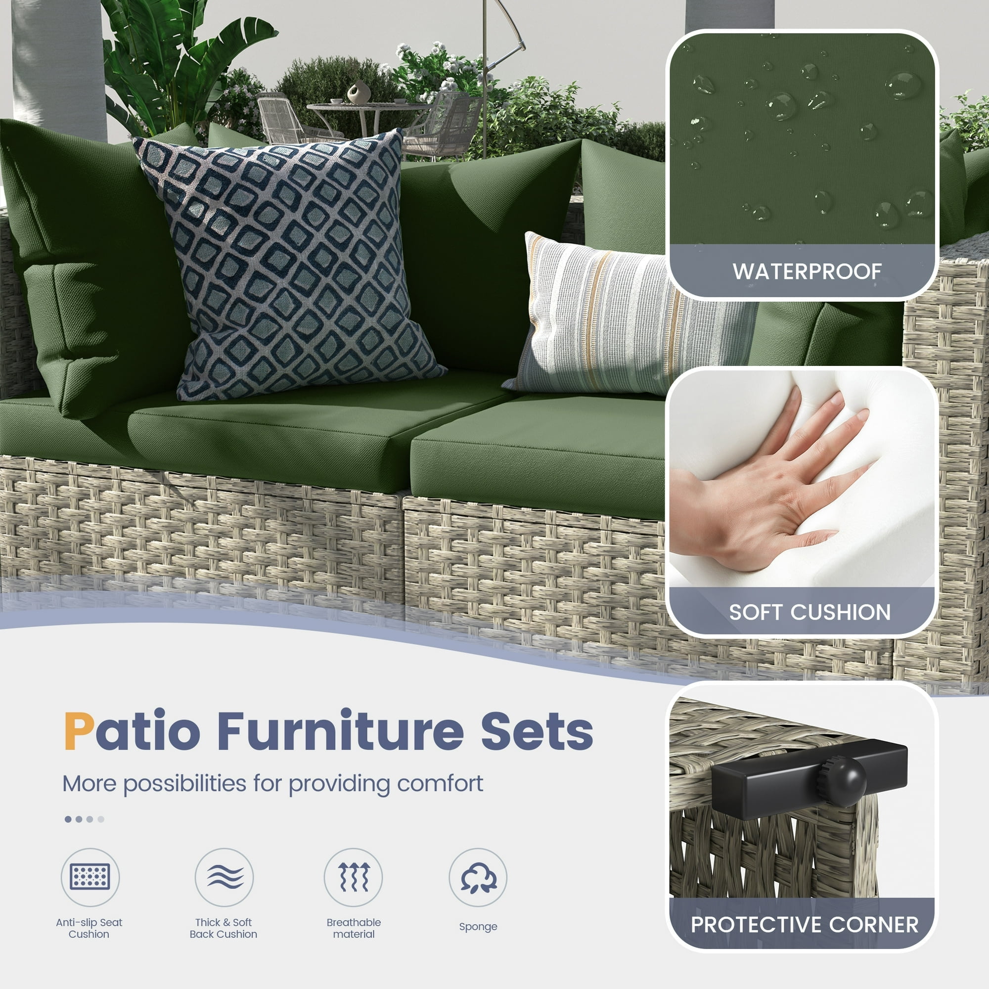 UDPATIO Patio Furniture Sets, Modular Rattan Outdoor Patio Sectional Furniture Sofa Set, Wicker Patio Conversation Set for Backyard