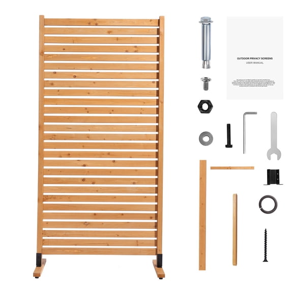 Outdoor Wood Privacy Screen,36x76 " Freestanding Patio Divider with Stand,Decorative Garden Panel for Balcony Lawn and Backyard