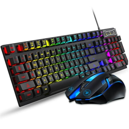 FOREV Keyboard and Mouse Set Combo, Wired RGB Backlit Computer Keyboard with USB RGB Gaming Mouse Design for Windows PC Laptop Desktop Notebook-FV-Q305S
