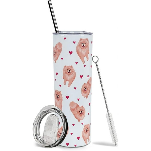 Pomeranian Insulated Tumbler - Dog Lovers Gifts for Women - Pomeranian Coffee Tumblers for Hot and Cold Drinks - With Straw and Lid 20 OZ