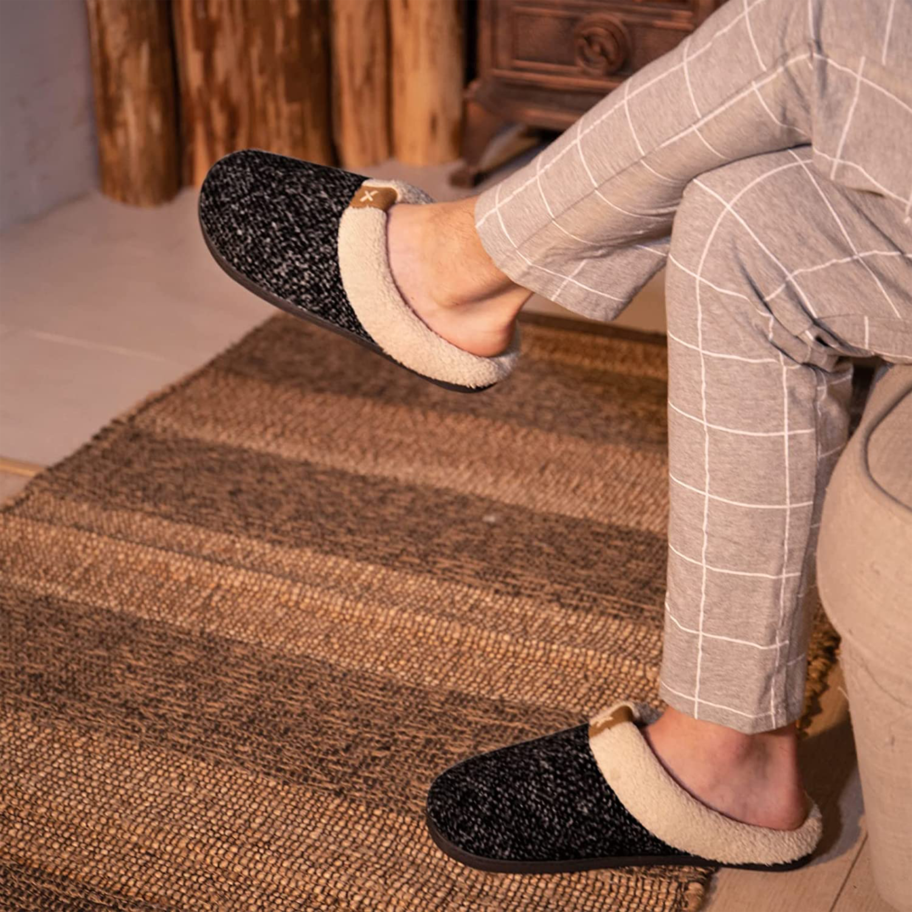 Men's Cozy Memory Foam Slippers with Fuzzy Plush Wool-Like Lining, Slip on Clog House Shoes with Indoor Outdoor Anti-Skid Rubber Sole - image 2 of 5