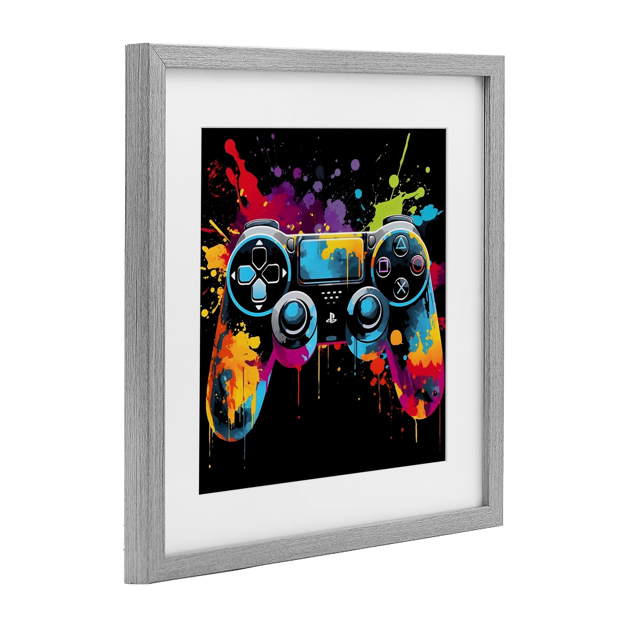 Stupell Industries Paint Splash Game Controller Gray Framed Print Under Glass, design by Creative Studio