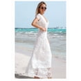 thumbnail image 3 of AURA Womens Pink Chiffon Lace Wrap Maxi Dress V Neck Short Sleeve High Waist Romantic Summer, 3 of 5