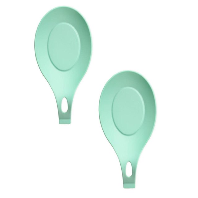 Oleegame 2PC Stainless Steel Cutlery Set Silicone Spoon Mat High Temperature Placemat Tray Kitchen Tool Green