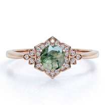 JeenMata 1.10 Carat Vintage Design 4 Prong Round Shape Milky White Druzy Moss Green Agate And Moissanite Floral Cluster Engagement Ring In 18K Rose Gold Plating Over Silver