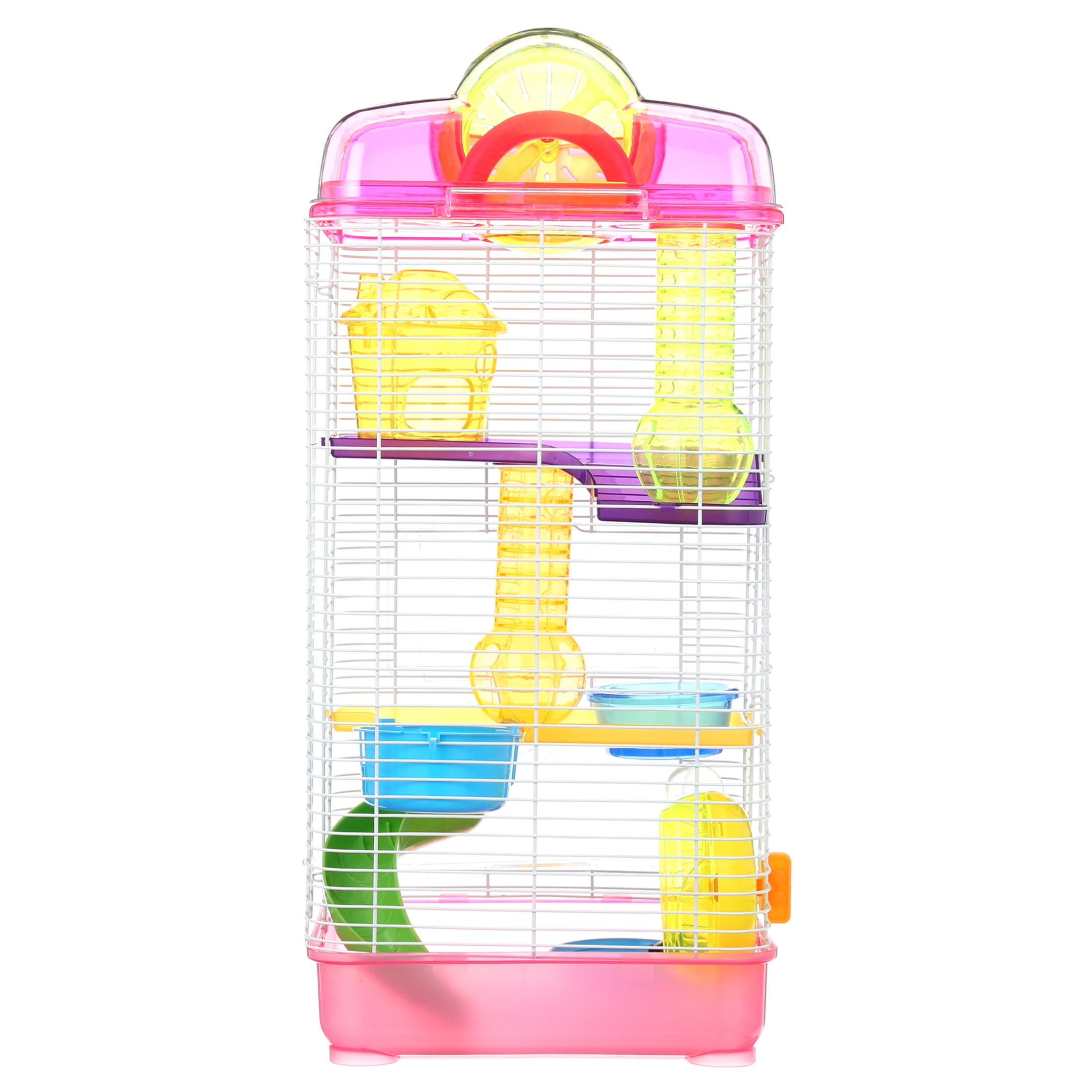YML 3-Level Clear Plastic Dwarf Hamster Mice Cage with Ball on Top, Pink
