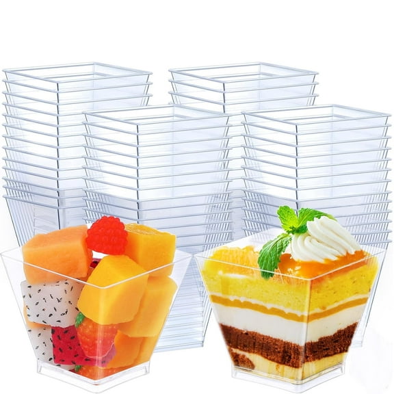 NOGIS 50 Pcs 2oz Dessert Cups Plastic Transparent Square Shot Glasses Disposable Mini Cake Cube Cups for Home Dessert Shop