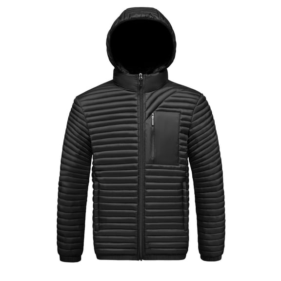 Daznico Jackets for Men,Lightweight Thermal Quilted Jacket for Detachable Hood Winter Warm Padded Coat Windproof Outdoor Casual Wear,Mens Winter Coats,Size:3XL