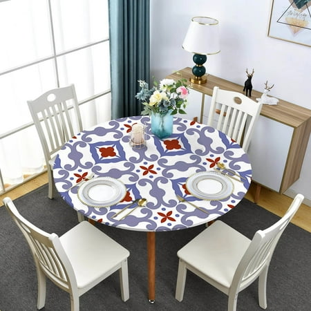 

Geometrical Arabian Pattern Round Fitted Tablecloth Boho Elastic Edged Waterproof Table Cloth Dining Table Decor Accessories