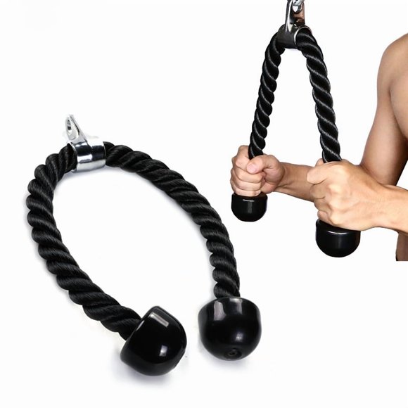 70cm Black Dual-Head Resistance Band Cable Attachment for Tricep Pushdowns & Face Pulls - Heavy-Duty Nylon/Rubber Gym Accessory with Steel Clasps, Universal Fitness Equipment Compatibility, Ergonomic