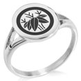 thumbnail image 1 of Stainless Steel Bamboo Kamon Crest Minimalist Oval Top Polished Statement Signet Ring, 1 of 1