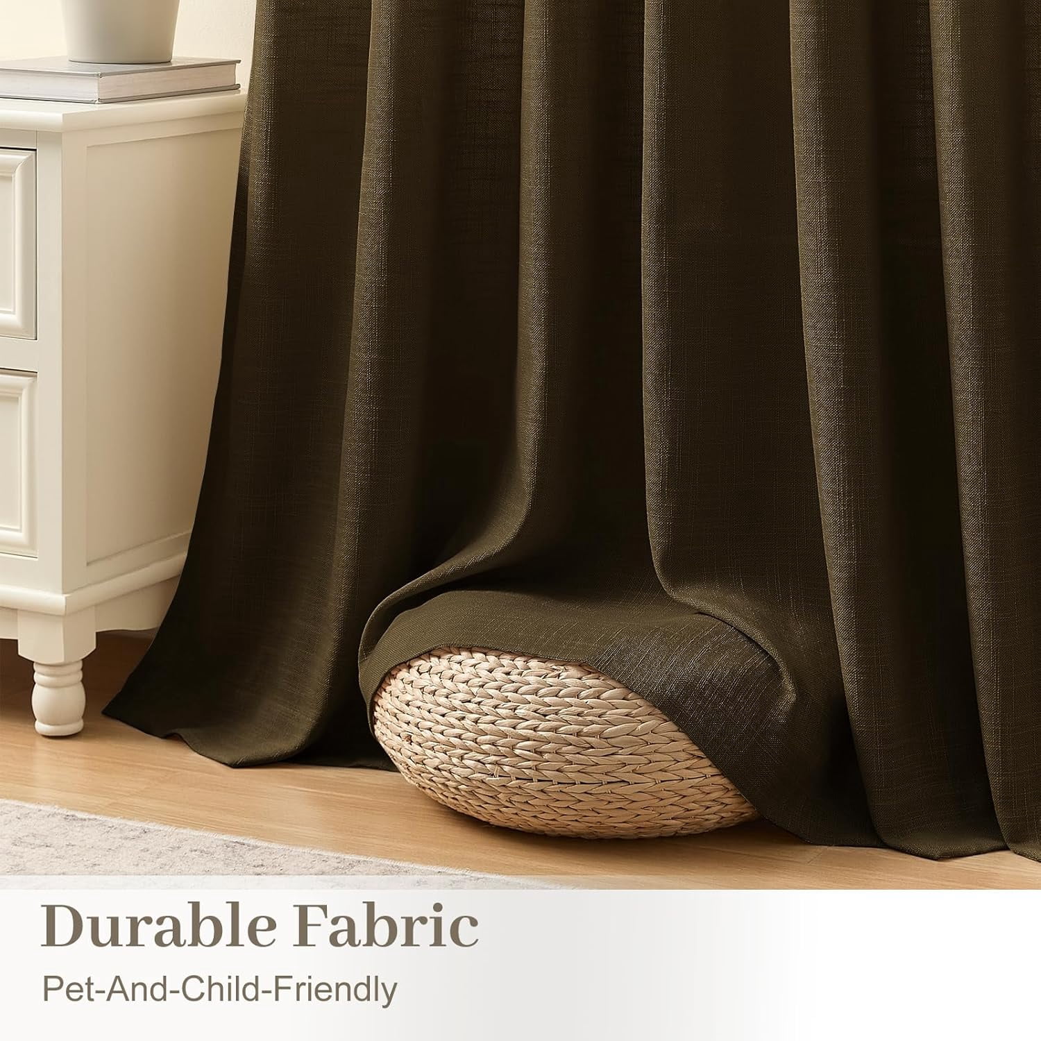 Nalqet Pinch Pleated Linen Curtains 84 inch Length 2 Panels Set, Light Filtering Linen Blend Sheer Drapes Memory Trained Pleated Curtain Back Tab with Hooks Rings for Living Room Bedroom, Chocolate