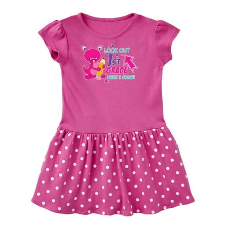 

Inktastic Look out 1st Grade Here I Come with Cute Pink Monster Gift Toddler Girl Dress
