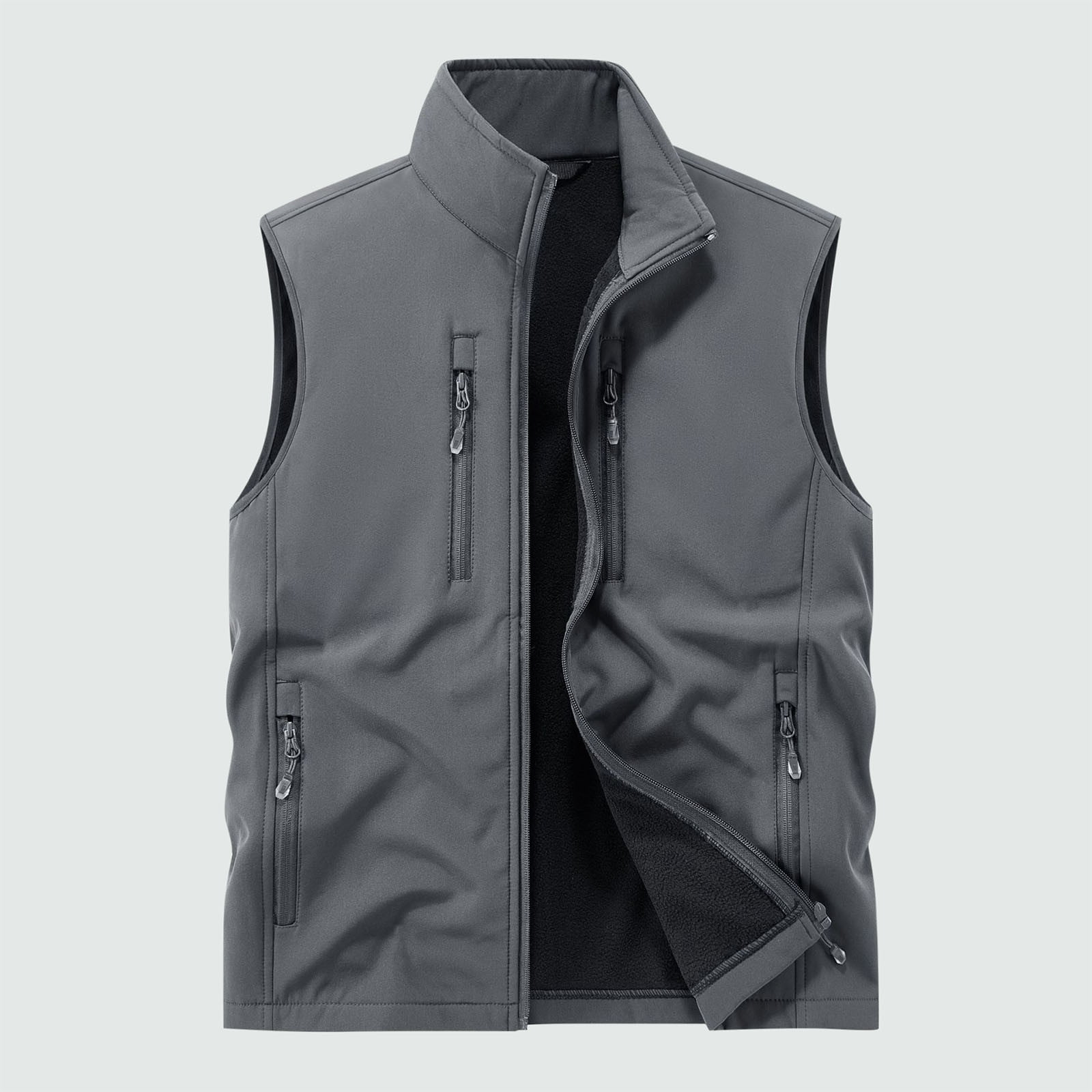 RYDCOT Men's Lightweight Softshell Golf Running Vest Outerwear Zip up Fleece Lined Windproof Sleeveless Jacket with Zip Pockets for Hiking Gray
