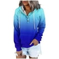thumbnail image 2 of Fgnfyis Women Autumn Winter Street Style Gradient Color Button Collar Pocket Drawstring Sports Hoodie Blue L, 2 of 5