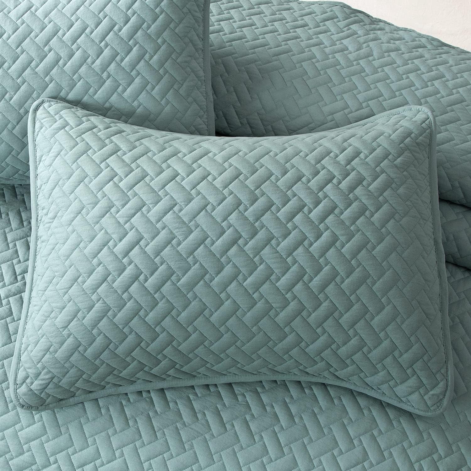 EMME Twin Quilt Set Lightweight Bedspread Soft Microfiber Reversible Twin Size Comforter Set Lake Blue Coverlet 2 Piece Bedding Set Basket Weave Pattern for All Season