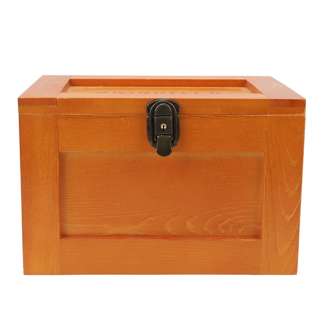 Desk Solid Wood Container Box, Safe Desktop Wooden Storage Box for Sundries Original Wood Color,Baked Color
