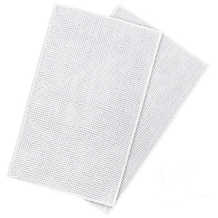 Microfiber Bathroom Rugs Bath Rugs Bathroom Shower Mats,2 packs Tayyakoushi Bath Mats Super soft Bath Mat Chenille Bath Rugs Microfiber shaggy Bathroom mat Non Slip Bathroom Rug High Absorbent- white,20x30'' ()