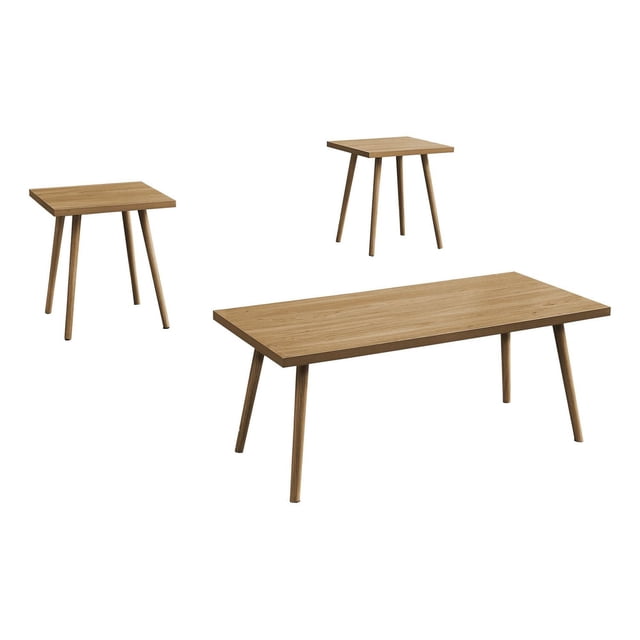 Monarch Specialties 3-piece contemporary living room table set featuring a dark walnut finish coffee table and two matching end tables.