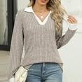 thumbnail image 6 of Womens Contrast Collar Top Long Sleeve Ribbed Knit Lightweight Fall Comfort Sweater, 6 of 9
