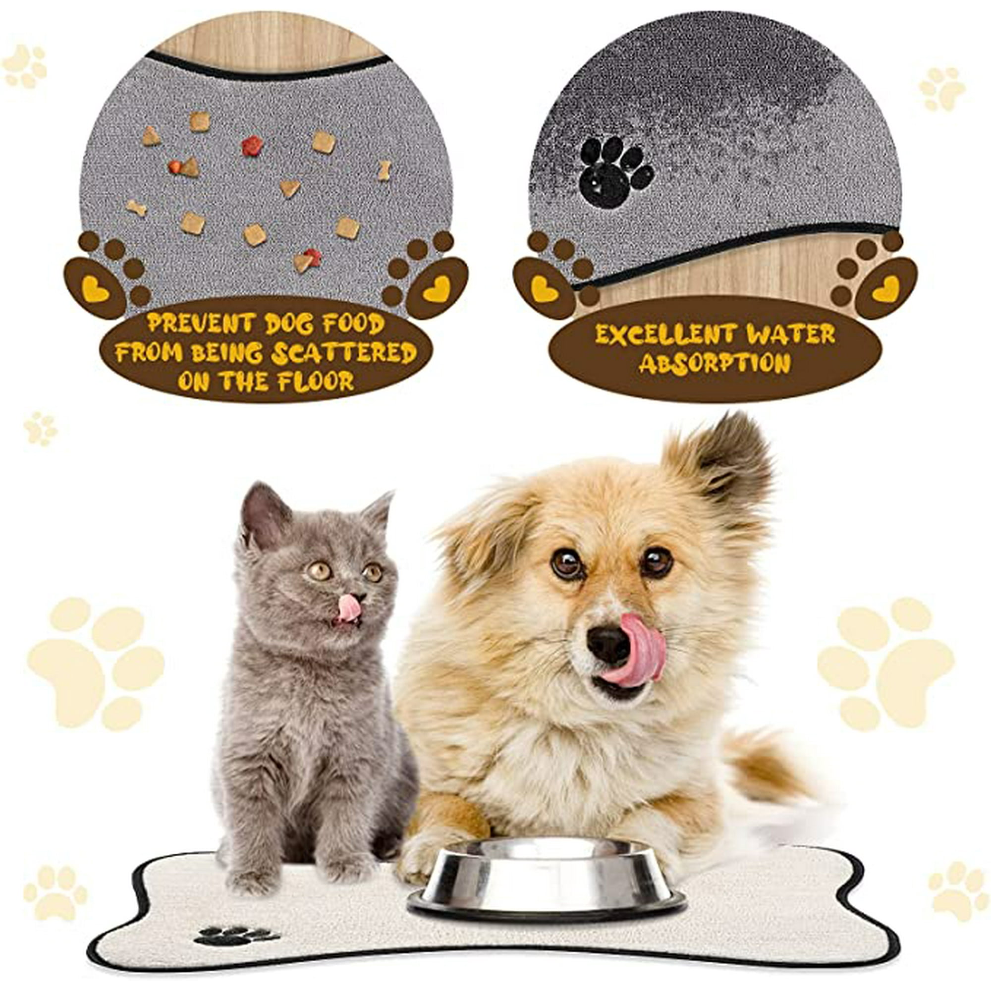 Hongchun Dog Mat For Food And Water 2 Pieces Bone Shape Dog Mats Non Slip Pet Feeding Mat For Under Dog Bowls Embroidered Microfiber Pet Bowl Mat 2 C