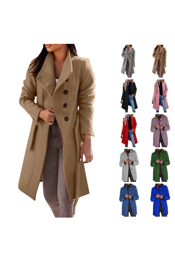 Pea Coats for Women Womens Fashion Winter Long Trench Coat Jackets Notch Collar Open Front Cardigans Outwear