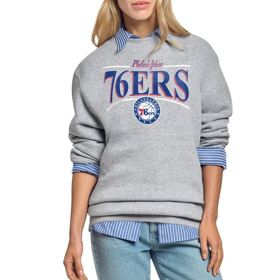 Women's Starter Gray Philadelphia 76ers Arch Stripe Fleece Crewneck Sweatshirt
