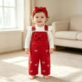thumbnail image 5 of CAICJ98 Newborn Baby Girl Fall Winter Outfit Long Sleeve Ribbed Romper Suspender Overalls Pants Set Infant Cute Clothes (Red,18-24 Months), 5 of 6