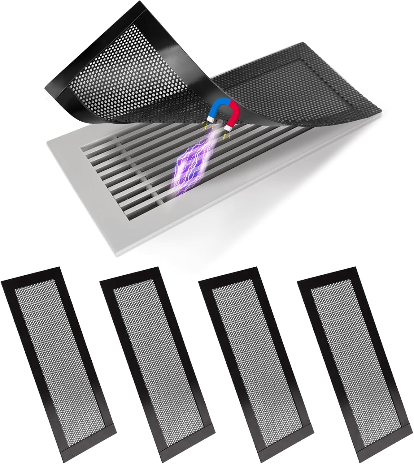4P Magnetic Floor Vent Covers 4 x 10 Inch Air Vent Screen Cover Magnetic Floor Register Vent Covers Magnetic PVC Vent Mesh for Home Wall Ceiling Floor Catches Debris