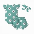 thumbnail image 4 of TOWED22 Cute Baby Girl Clothing Outfits Short Sleeve Romper Bodysuit Jumpsuit Shorts Set 3Pcs Summer Playwear Green,9-12 M, 4 of 7