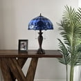 thumbnail image 3 of Tiffany Table Lamp Blue Stained Glass Baroque Style Lavender LED Bulbs Included for Living Room Bedroom Bedside 16'W*16"D*24"H, 3 of 7