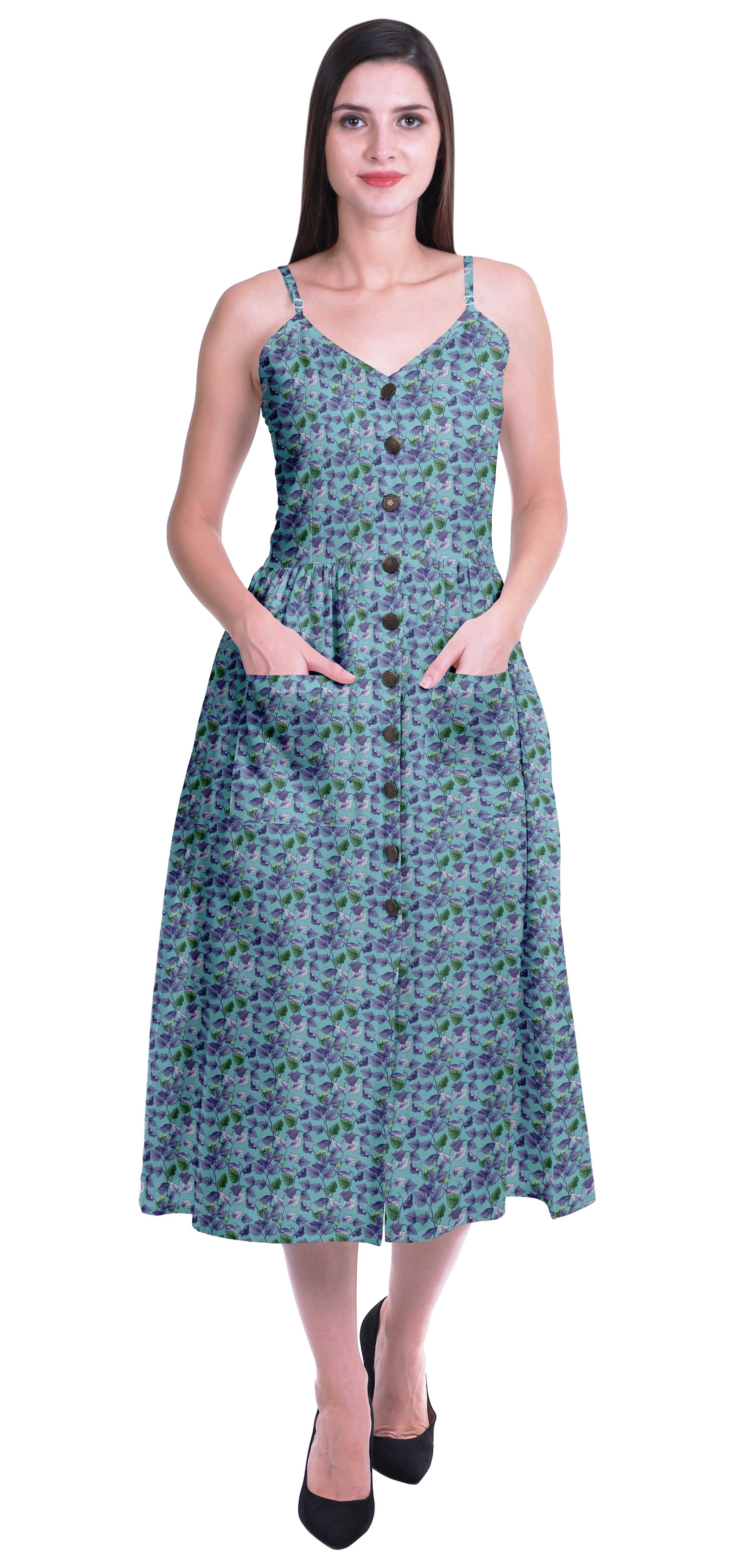Moomaya Printed Cotton Maxi Dress - Spaghetti Strap Flared Summer Dress With Pockets - View #9